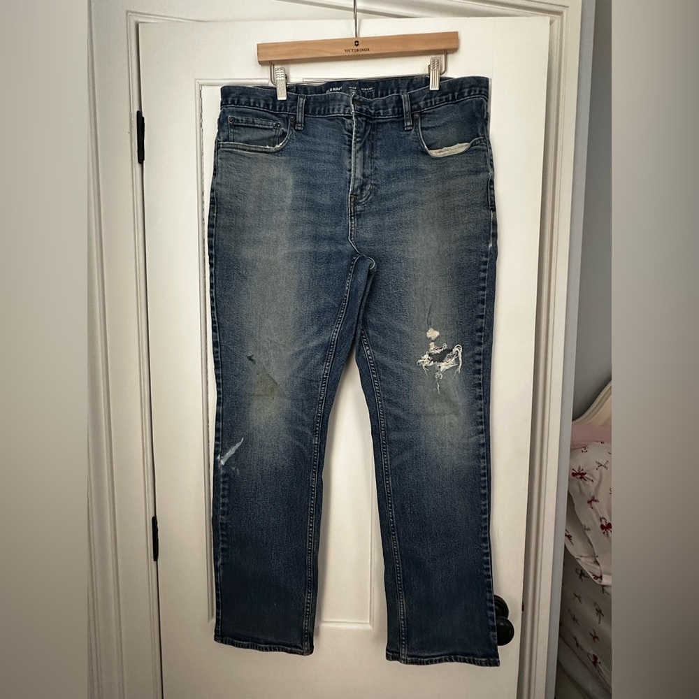 Old Navy Men's Distressed Blue Straight Leg Jeans